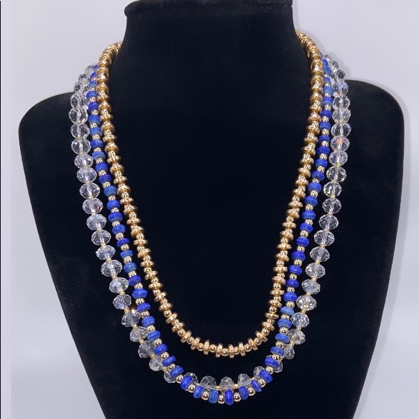 Layered Glass & Copper-Plated Plastic Bead Necklace Set